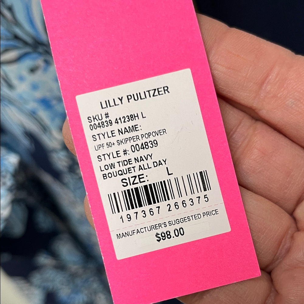NWT Lilly Pulitzer Skipper Popover UPF 50+ Low Tide Navy Bouquet All Day - Picture 2 of 12